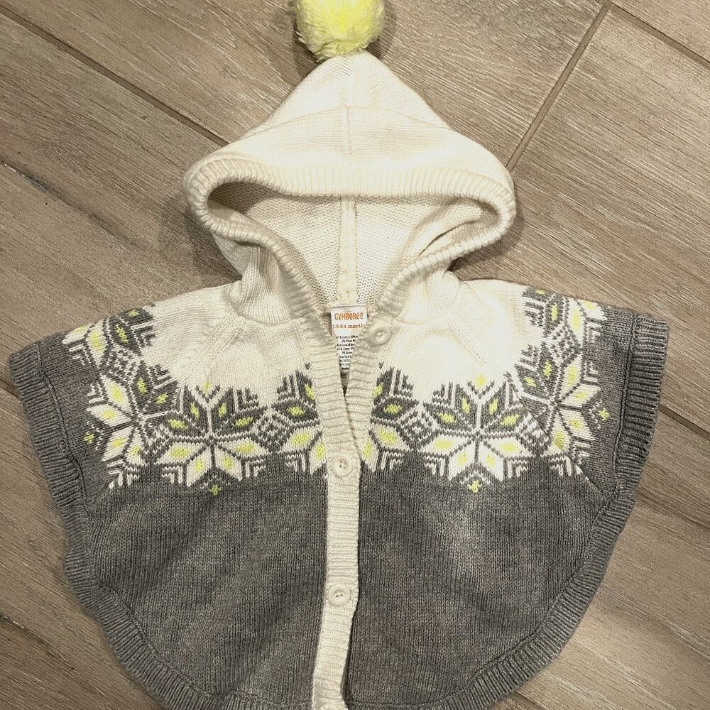 Gymboree sweater poncho, hooded pom pom 18-24 months